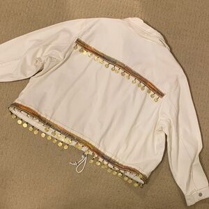 White Denim Utility Jacket with Gold Coin Accents ***ONE OF A KIND***